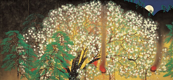 横山大観《夜桜》（左隻）　1929(昭和4)年　大倉集古館蔵(展示期間：11月1日～24日)